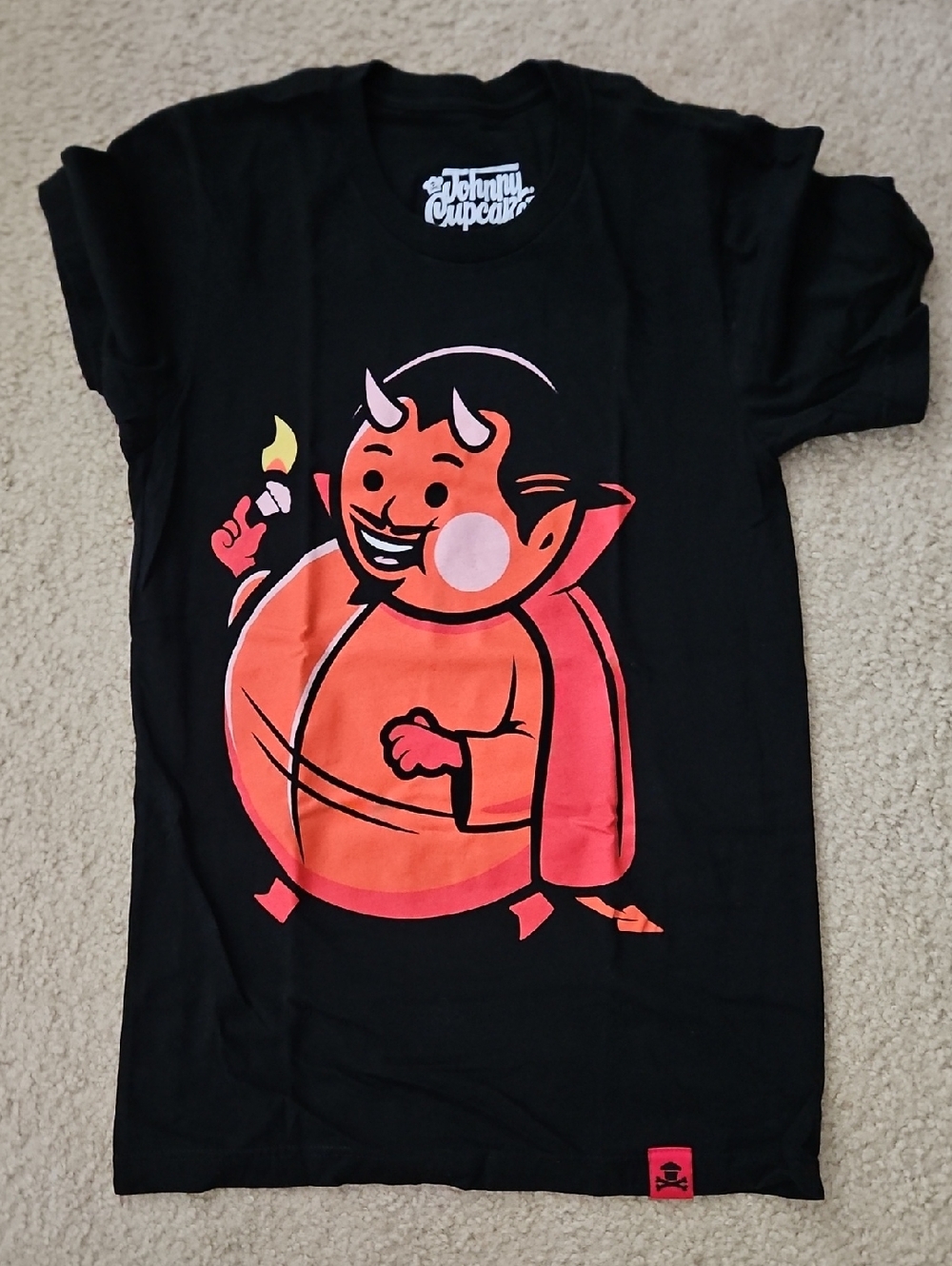 Johnny Cupcakes Black T-Shirt with Red-Orange Devil Graphic